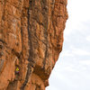 Paul Donnithorne on Cosmic Corner 5.11b, on Titan's Wall at Imrir Village Crags - Plenty of scope still for new routing here! photo Emma Alsford