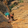 Emma Alsford on the fourth and final pitch of Firesword on the first ascent 5.10b, photo Paul Donnithorne