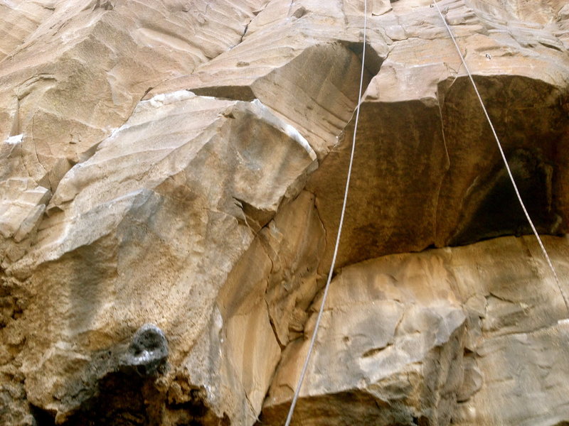 Our start of the route follows the holds near the left side of the hung rope.