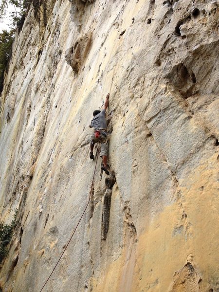 Mackie walking the crux of White Flower on an attempt of Jack Sparrow (5.14a). Unless you are 5'2" and strong as nails, you will probably not use this beta.