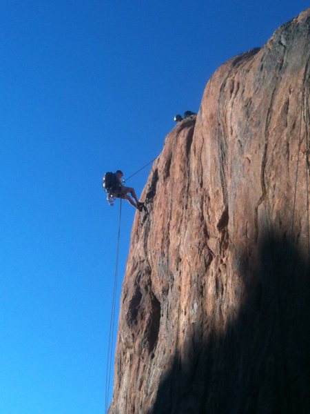 Rappel from the left most rapp anchors