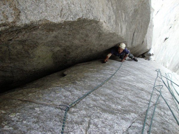 Pitch8 - can be the crux of the route?<br>
Zander just unclipped new bolt