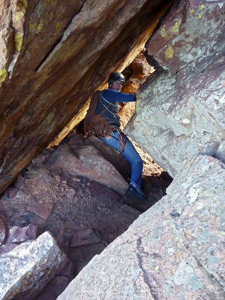 Tunnel below the summit of Dreadnaught which allows easiest access/descent.