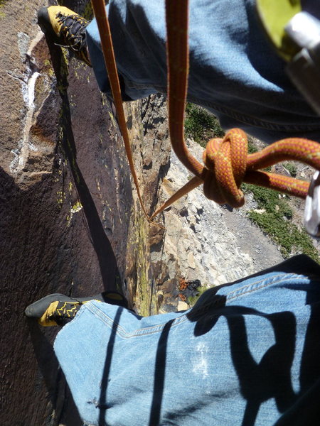 Looking down the route from near the crux.