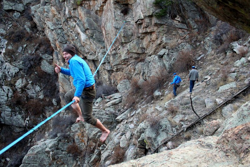 This is a good photo of "Rad Ass Hoodie" the line.  20 feet to the left of the anchors in this photo is a new sport climb, 5.9+.