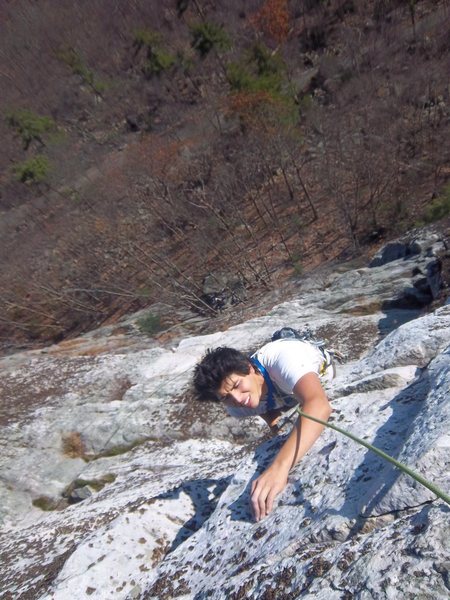 Adam pulling the crux on pitch 3(5.9) of Keep on Struttin(5.9)