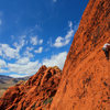 My buddy Max on the 1st pitch of this really fun route. Totally worth the hike to avoid the crowds down lower. 