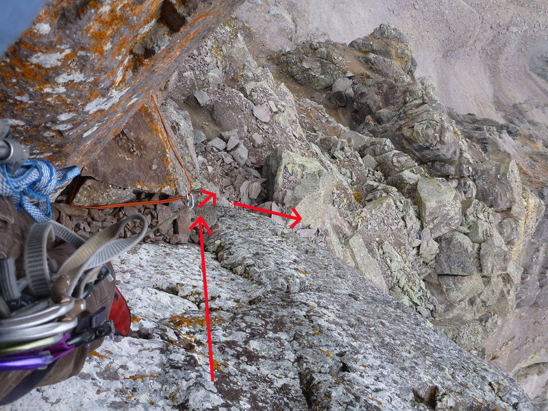 Looking down the dihedral from just below the summit block.