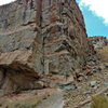 The Chill Arete 5.11c/d.  Climbs the bulbous arete right of the classic corner Turbo Charger 5.10d.