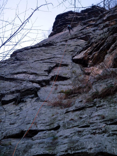 Scott coming down after climbing Osprey.  For the most part the route follows a line 5-10 feet right of the rappel ropes.