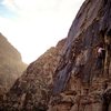 Late day climbing on Topless Twins. November 2012.