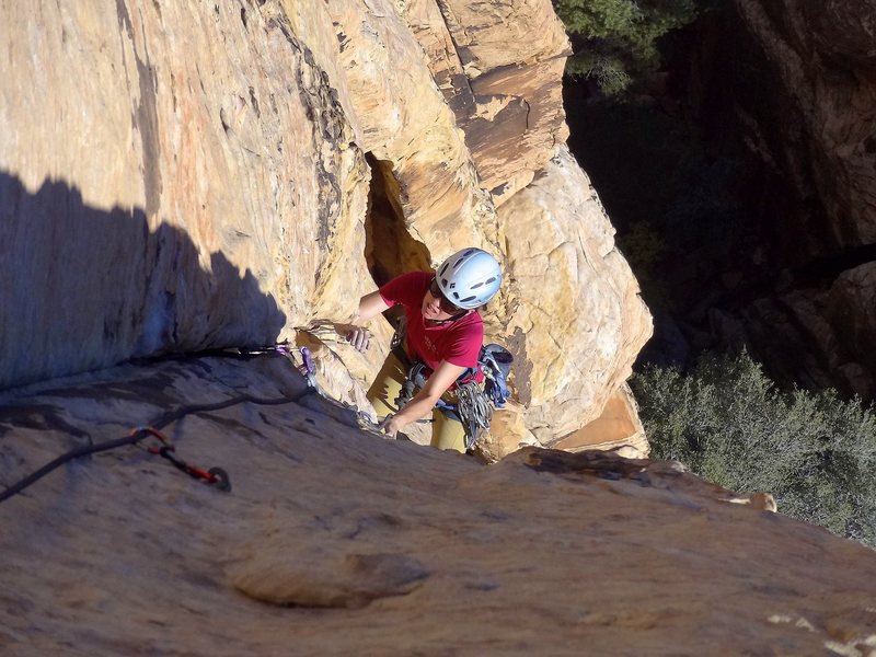Ascending the shallow groove on pitch 2. November 2012. 
