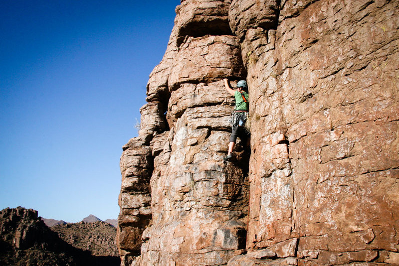 Here is Annie starting up this fun trad climb! Crack all the way...