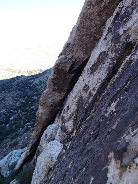 climbers on Rising Moon as seen from P1 of Sunset Slab