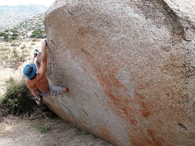 Bryan on the Heel Hook Traverse (V1), Culp Valley