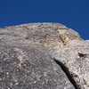 Looking up at the second pitch from the first pitch belay.