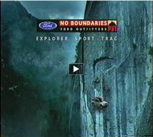 Kevin Donald said this about this piece."This was shot on the Super Nova Wall in Yosemite. (next to The Rostrom) Damn, the truck was heavy! It took hours to haul that thing up the face. Kenji and Hans did all the work. Mark Chapman was head rigger on this commercial and a number of Valley climbers including Ron Kauk and his son helped carry camera equipment and other essentials to the location. One evening, after finishing-up the porta-ledge scenes, Hans asked me to climb The Nose with him at night. (we had a full moon) He was serious and absolutely sure we could do it and be back on the valley floor in time for work in the morning. I made some lame-ass excuse and begged-off. Now I wish I had done it with him. Lesson learned.  with  Kenji Haroutunian and Hans Florine at Yosemite California"