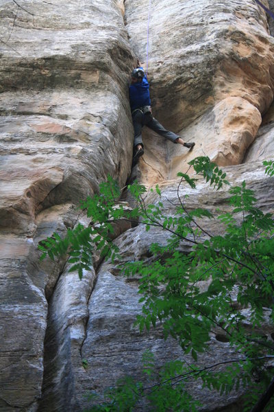 Taylor making the crux moves on Urushiol Direct