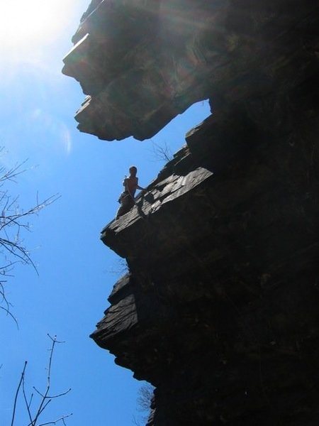 Climber at the top of Pile Driver