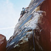 Joe Ebert leads the arete variation on Beluahs book, Red Rocks, NV