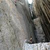 Polish climbers enjoying the thin slab climbing at La Faille, Sisteron