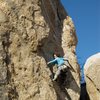 Julie Messier starting the first crux.  Photo:J. Bruegger.