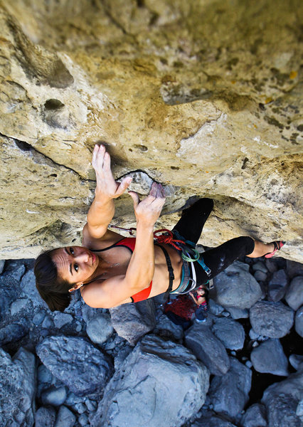 California Climber Magazine - Winter 2012 - Issue No. 3<br>
<br>
Natalie Duran crossing over to a large just before the anchors on Johnny Cant Lead (11a)<br>
<br>
Malibu Creek State Park<br>
<br>
Image + Anthony Lapomardo