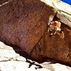 An early attempt on the Coffin Roof.<br>
<br>
Jonathan Smoot belaying.