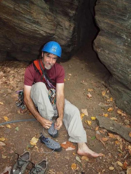 Lacing up for a route at Farley, MA.