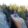 Yeah, I made Wade give me a belay. I didn't feel like having a misstep send me down the chimney or down the face.  at Castlewood Canyon State Park.<br>
