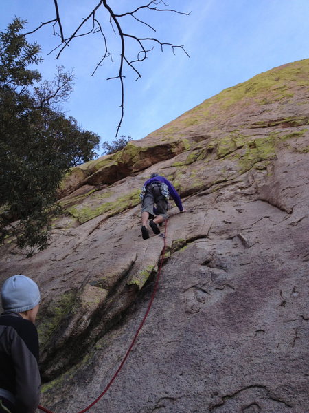 Josh leading, Aminda belaying.  This shot shows the start of the route.