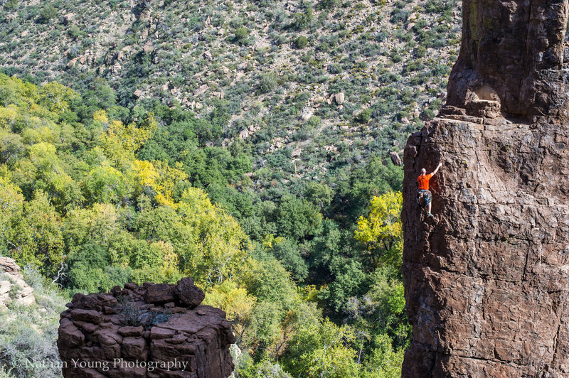 Aaron on the lead.<br>
<br>
This whole location is just beautiful, especially with turning leaves.