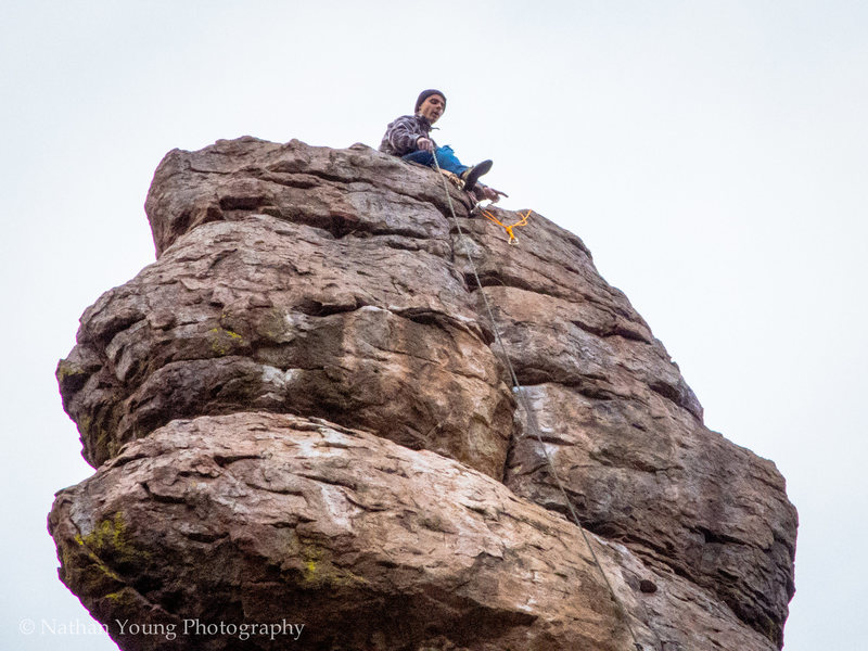 Austin doing the FA on-site of Pathological Optimist.<br>
<br>
He made it to the top!