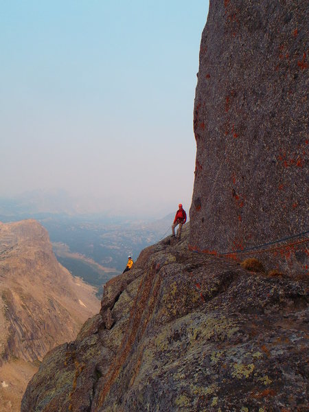 The rappel belay is back there. The "crux" short crack is just where this photo was taken.