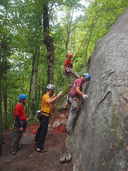 Keith Meister sizing up the 5.10 variation start while Lukasz spots.