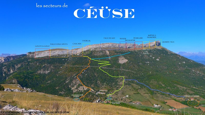 A colorful and motivational topo of the different sectors of Céüse. I had fun making it.