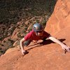 Nabbing the jug to finish the slab crux of P4. January 2013. 