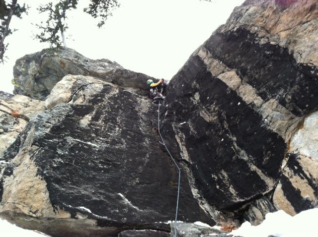 Andy Sterns (Fairbanks, AK) leading over the last mini-roof to the anchors.