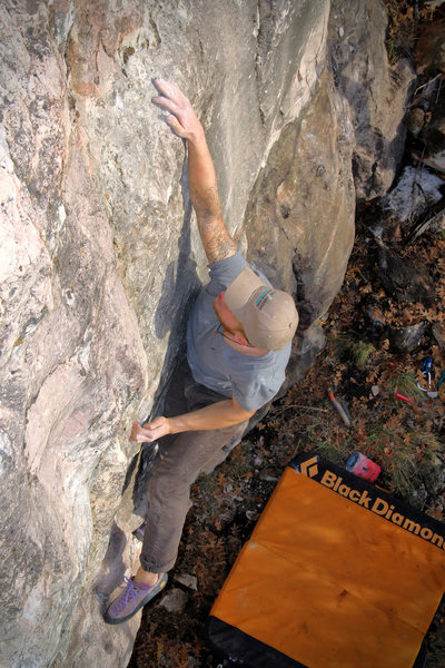 Grey working out the kinks to a nice and heightened boulder. 