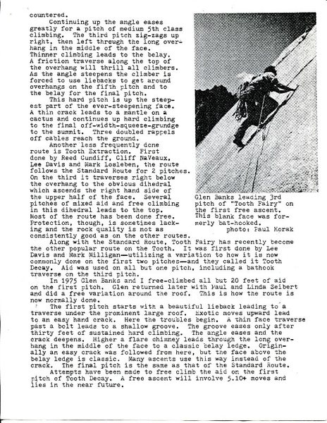 The Tooth - by Paul Horak for The New Mexico Climber (c) 1977, page 2.