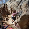 Kara Edmonds entering the crux section of the traverse.