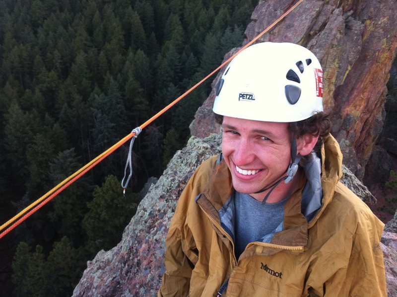 John getting psyched for the traverse. (Prussik used to aid in traversing the 'uphill' side of the lines.)