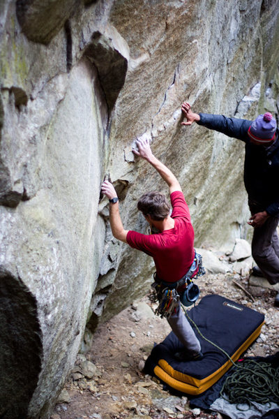 Jeremy Frock working out the bouldery start.