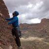 On the traverse at the beginning of pitch 2.