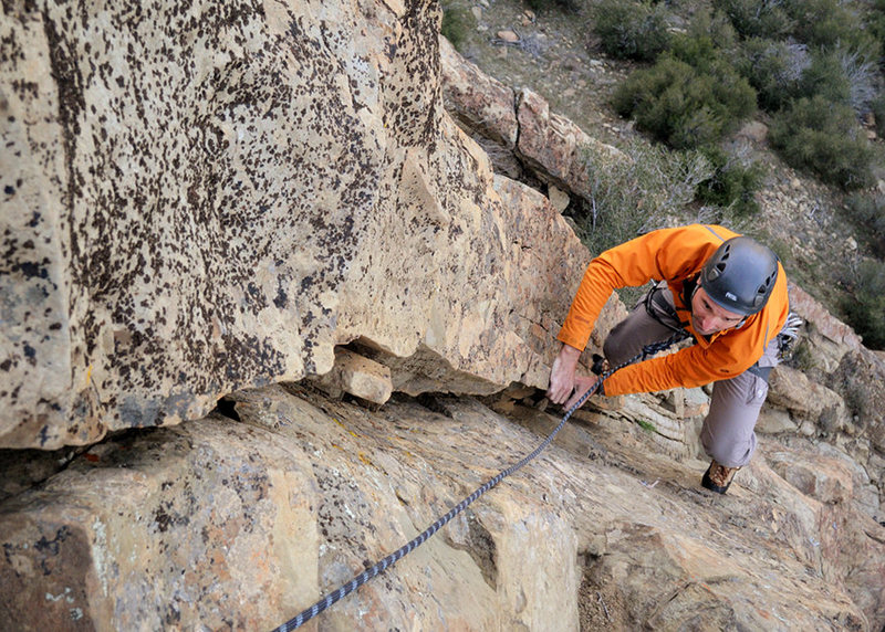 Romain Wacziarg nears the top of the second pitch of "Free to Choose," at the Fortress.