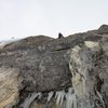 Traversing after pulling the roof on Pitch 1.