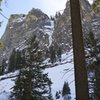 Location from the Tokopah Falls trail.  Top of the Watchtower in the upper left.