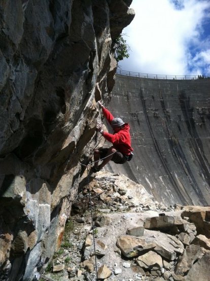 Hansi Standtheiner on the third ascent of Thrillbilly .11d Bowman Lake, CA.