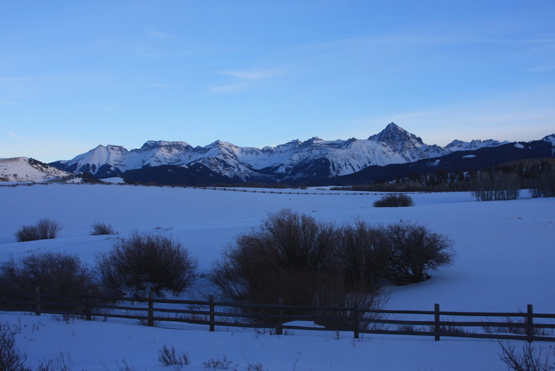 Closing down a perfect day of skiing along the Sneffels Range.