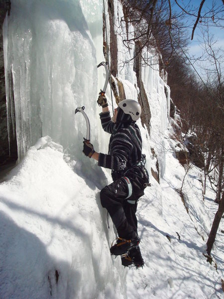 Roger tackles his first-ever ice climb, <em>Dancing Goats</em>.